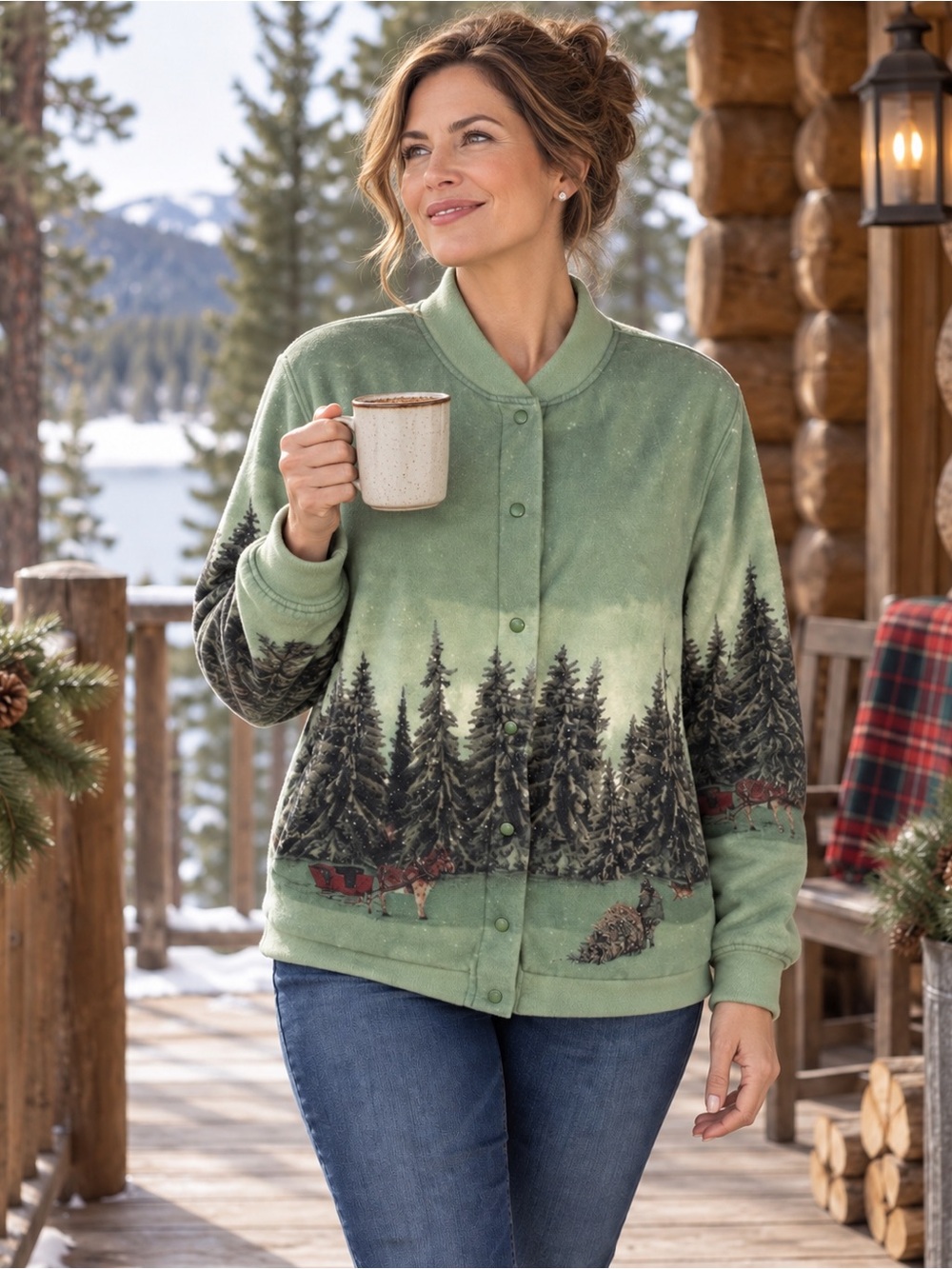 Blair Women’s L Scenic Fleece Jacket Woodland Cabincore Grannycore